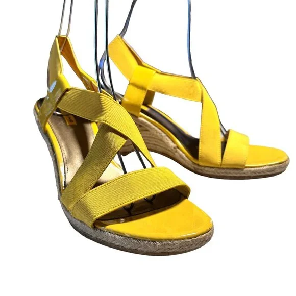 Bandolino Yellow Stretch Fabric Wedge Sandal 10.5M - Picture 9 of 11